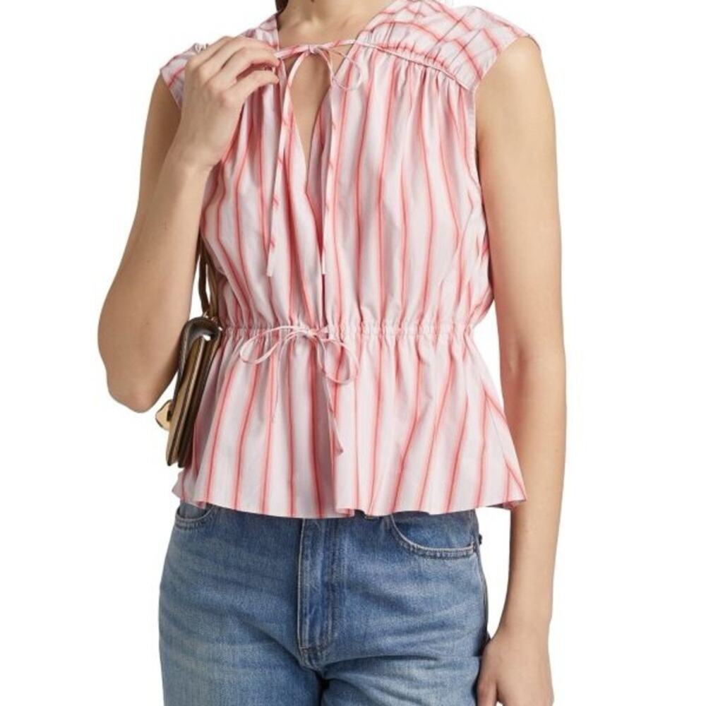 10 Crosby Derek Lam Caroline Striped Tie Blouse Pink NWT S